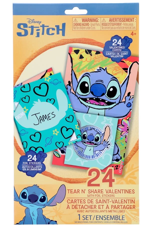Disney's Stitch Tear & Share valentines With Foil Stickers, 24-pc Pack.