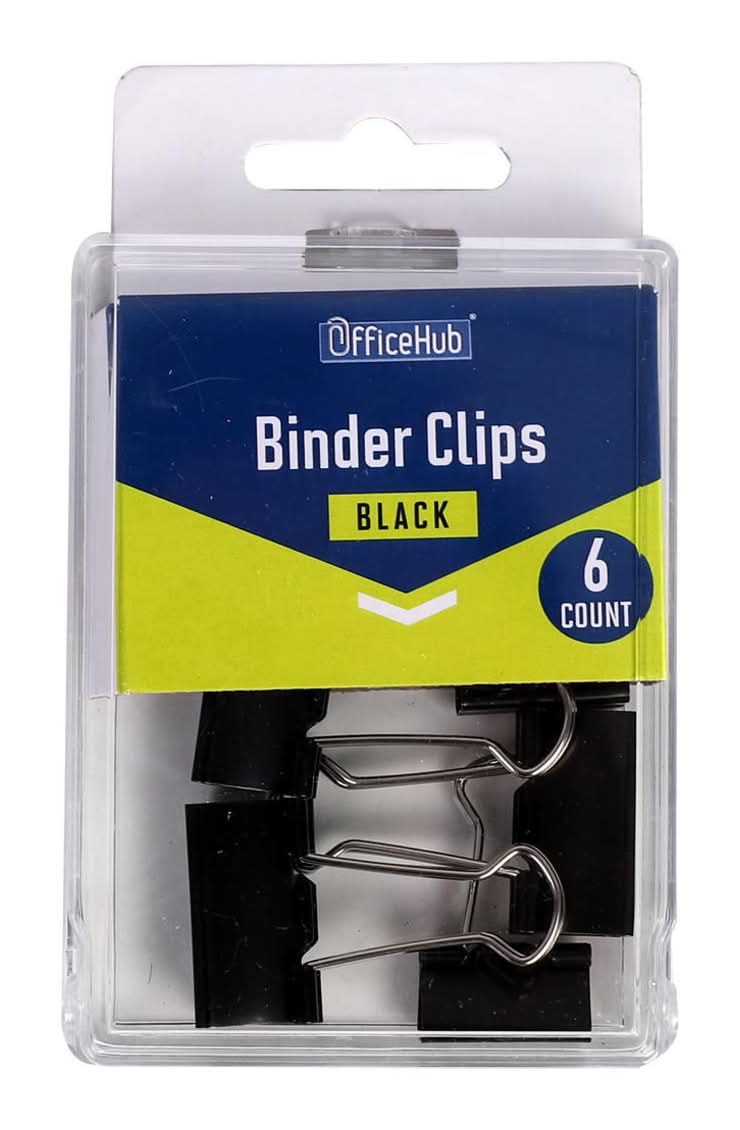 OfficeHub Binder Clips, Black (6 ct)