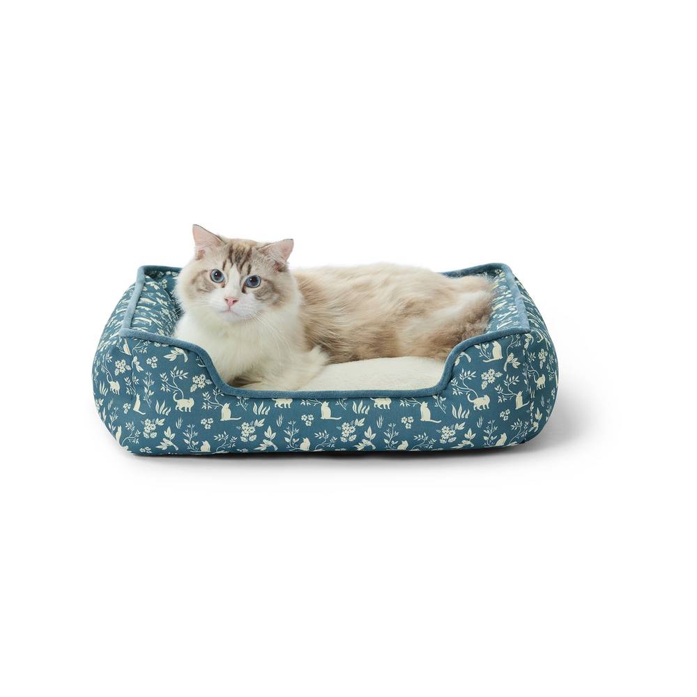 Whisker City® Blue Printed Cuddler Cat Bed (Color: Blue, Size: 22\"L X 18\"W X 6.5\"H)