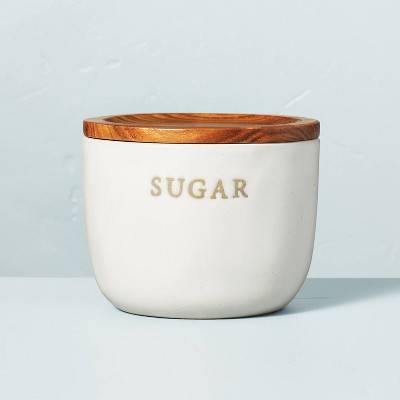 Stoneware Sugar Cellar with Wood Lid Cream/Brown - Hearth & Hand™ with Magnolia: Farmhouse Style Kitchen Canister