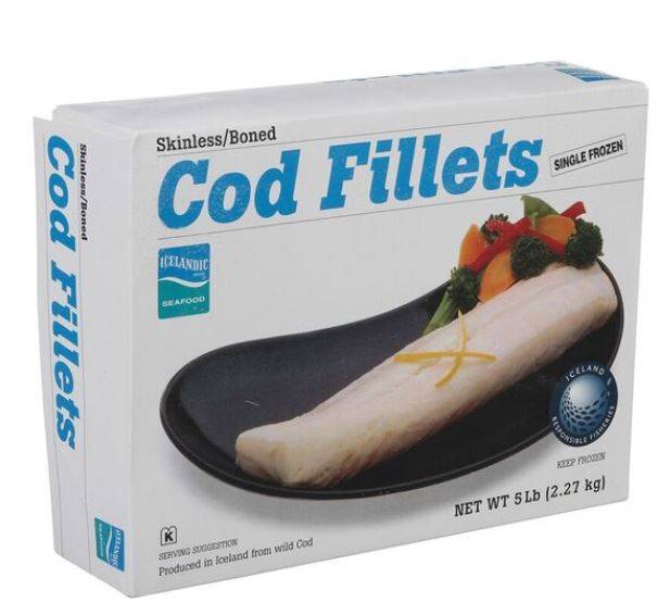 Frozen Icelandic - Cod Fillets, 1-3 lb avg, individually cello wrapped - 5 lb box