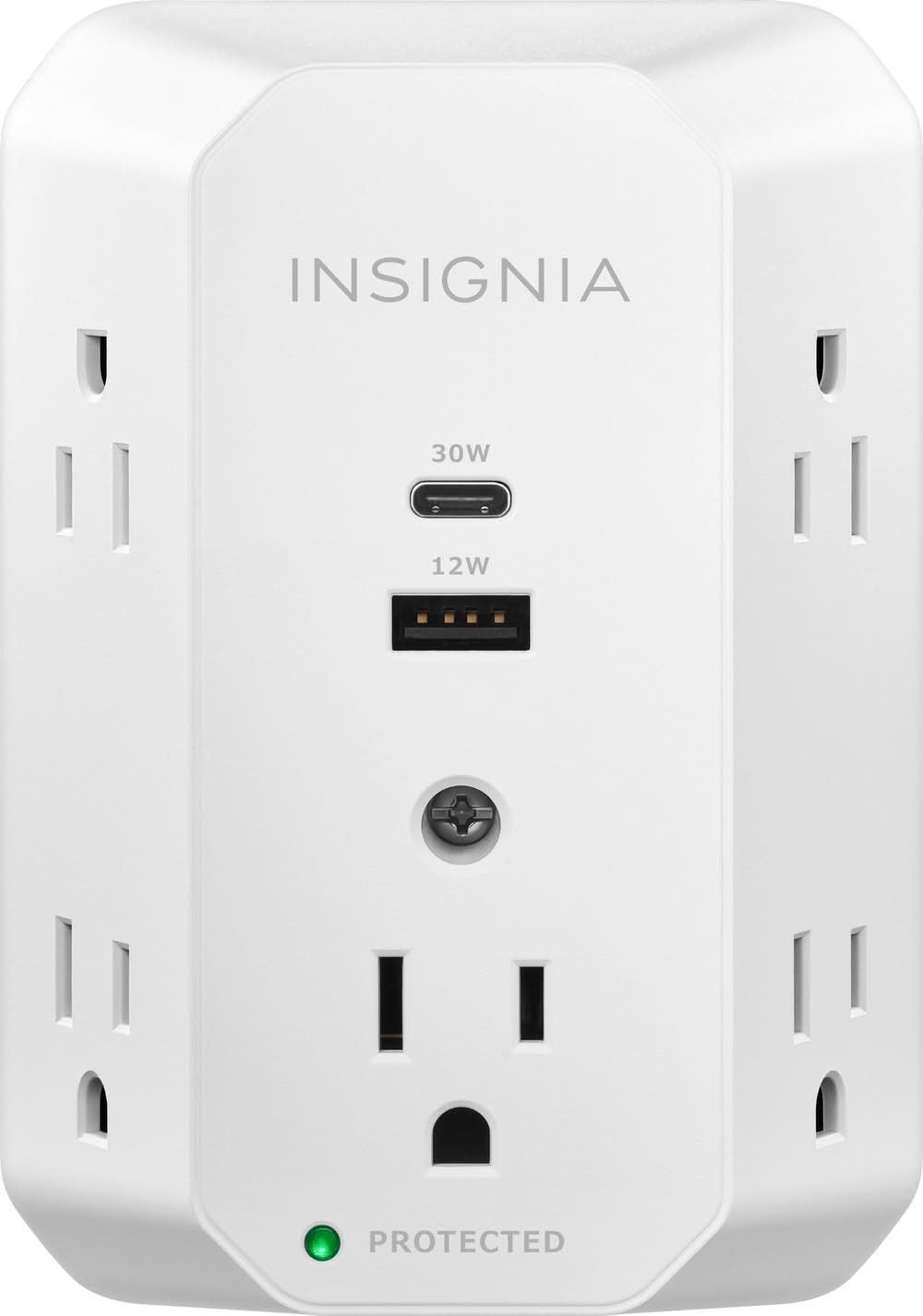 Insignia™ - 5-Outlet / 1-USB-C / 1-USB Wall Tap 1,080 Joules Surge Protector - White