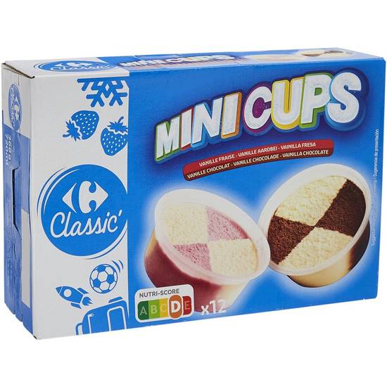 Carrefour Classic' - Mini cups glace à la vanille fraise et vanille chocolat (12 pièces)