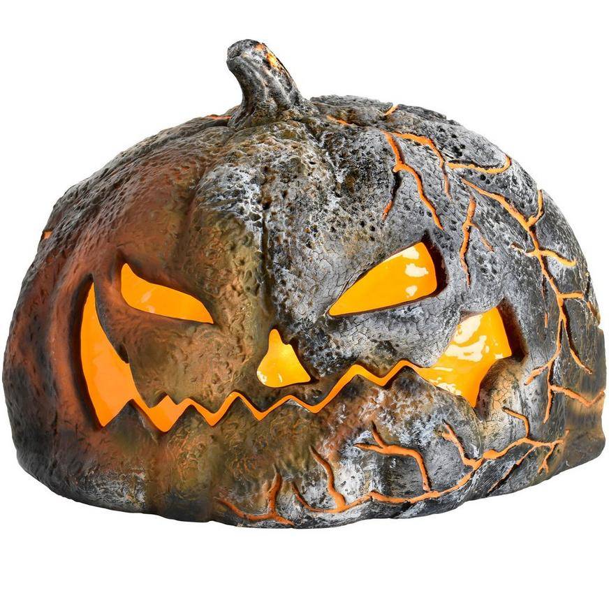 Light-Up Flaming Pumpkin, 14.2in x 10.2in - Halloween Decoration