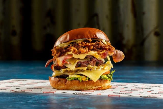 Triple Loaded Beef Tower Stack Burger