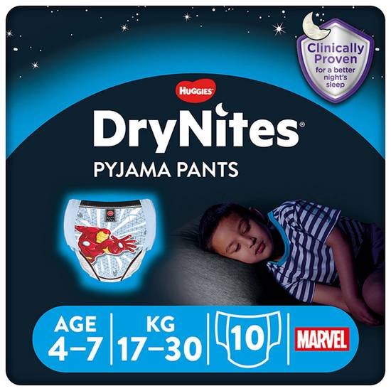 Huggies® DryNites®, Pyjama Pants, Boy, 4-7 Years (17-30kgs), 10 Pants