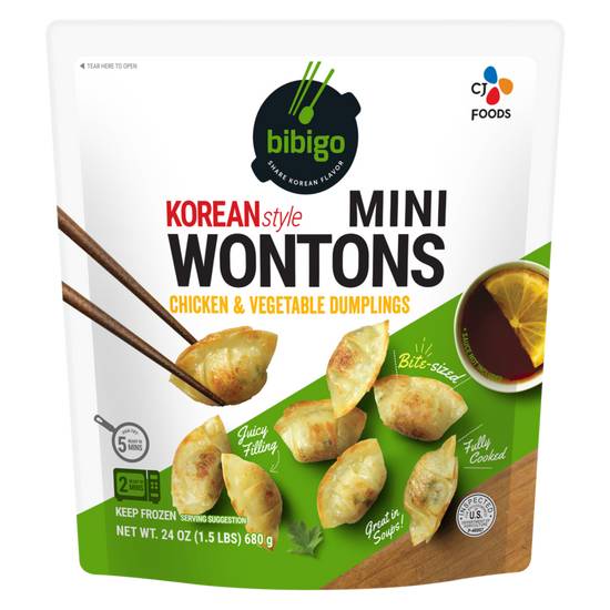 Order Bibigo Frozen Chicken & Vegetable Mini Wontons 24oz food online from Everyday Needs by Gopuff store, Tampa on bringmethat.com