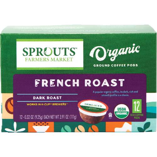 Sprouts Organic French Roast Dark Blend Coffee Pods 12 Pack