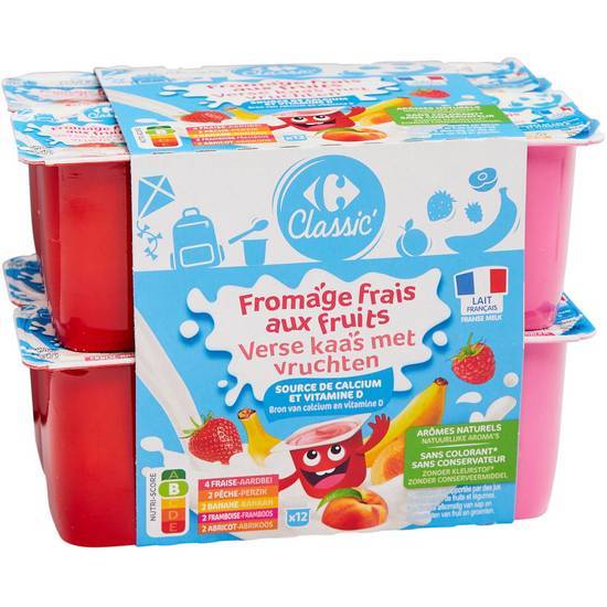 Carrefour Classic' - Fromage frais aux fruits (fraise - pêche - banane - framboise - abricot)