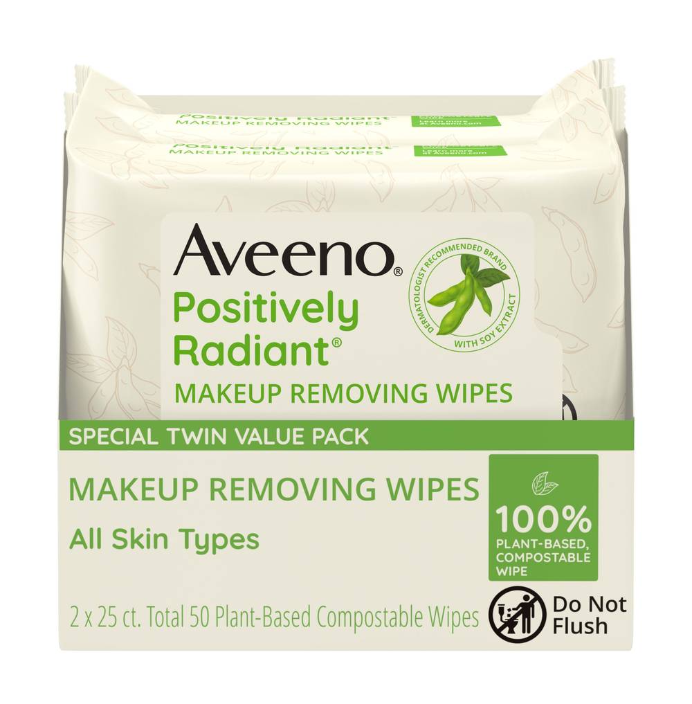 Aveeno Positively Radiant Makeup Removing Wipes Special Twin pack (2 x 25 ct)