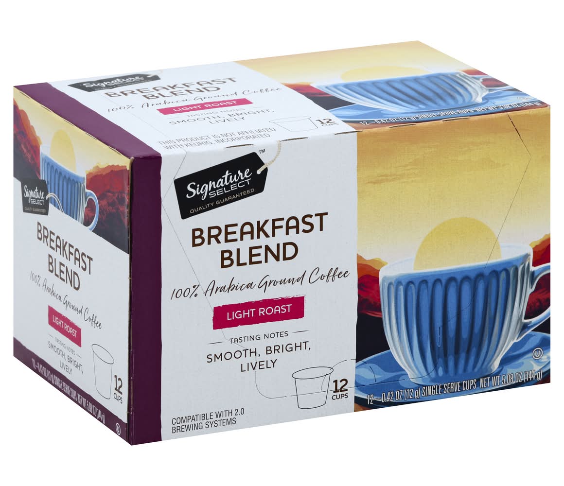Signature Select Breakfast Blend Light Roast Coffee Pods (5.1 oz, 12 ct)