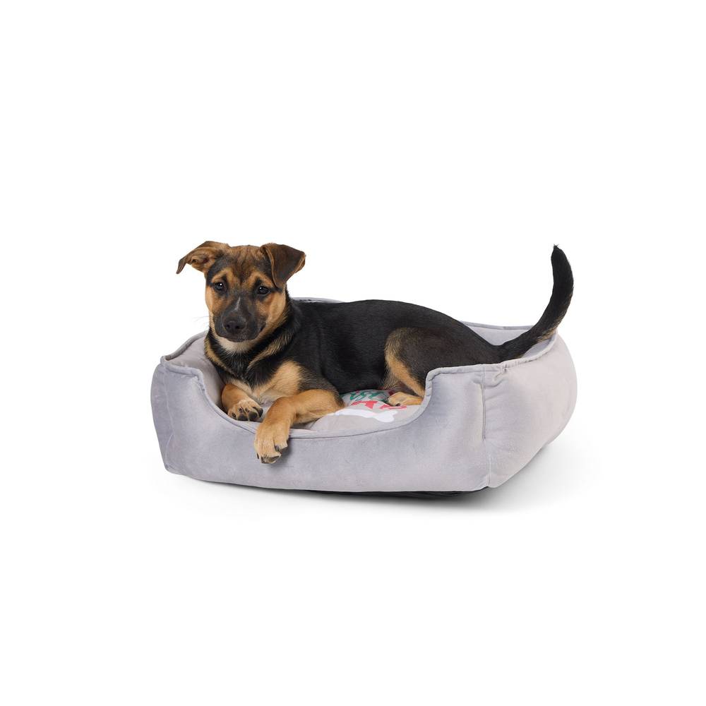 Merry & Bright Christmas Treat Cuddler Dog Bed, Grey