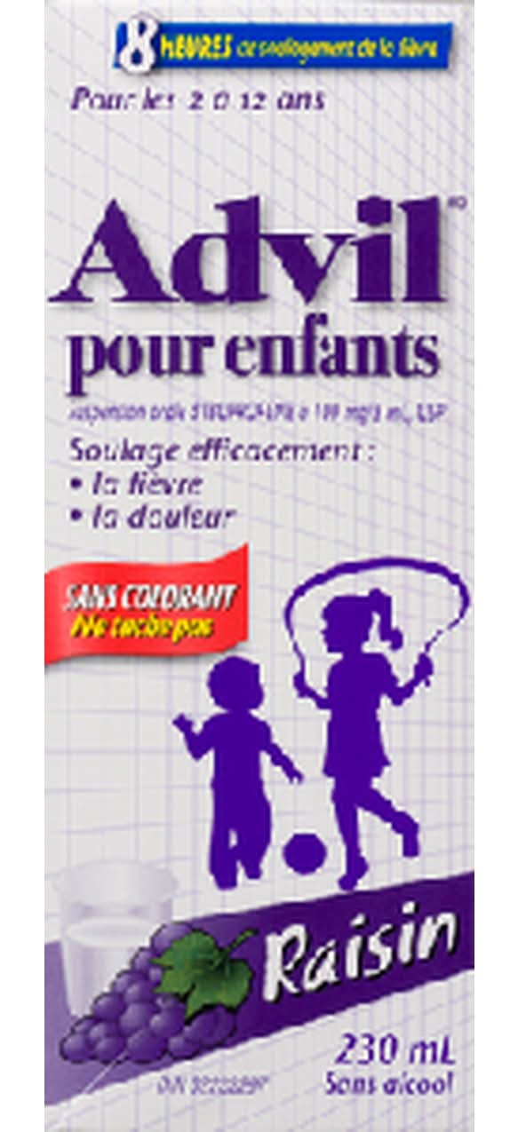Advil Children's Fever & Pain Relief Dye Free Syrup For Ages 2-12 Years 100 mg, Grape (230 ml)