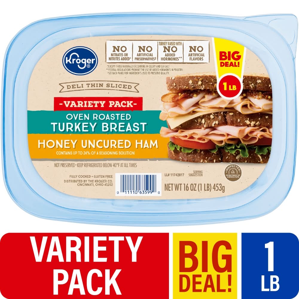 Kroger® Oven Roasted Turkey Breast and Uncured Honey Ham Variety Pack Deli Thin Sliced BIG DEAL!