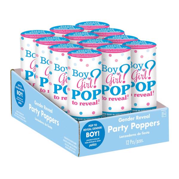 Party City Gender Reveal Boy Confetti Party Poppers, Blue (12 ct)