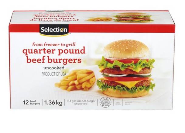 Selection Frozen Quarter Pound Beef Burgers (1.36 kg)