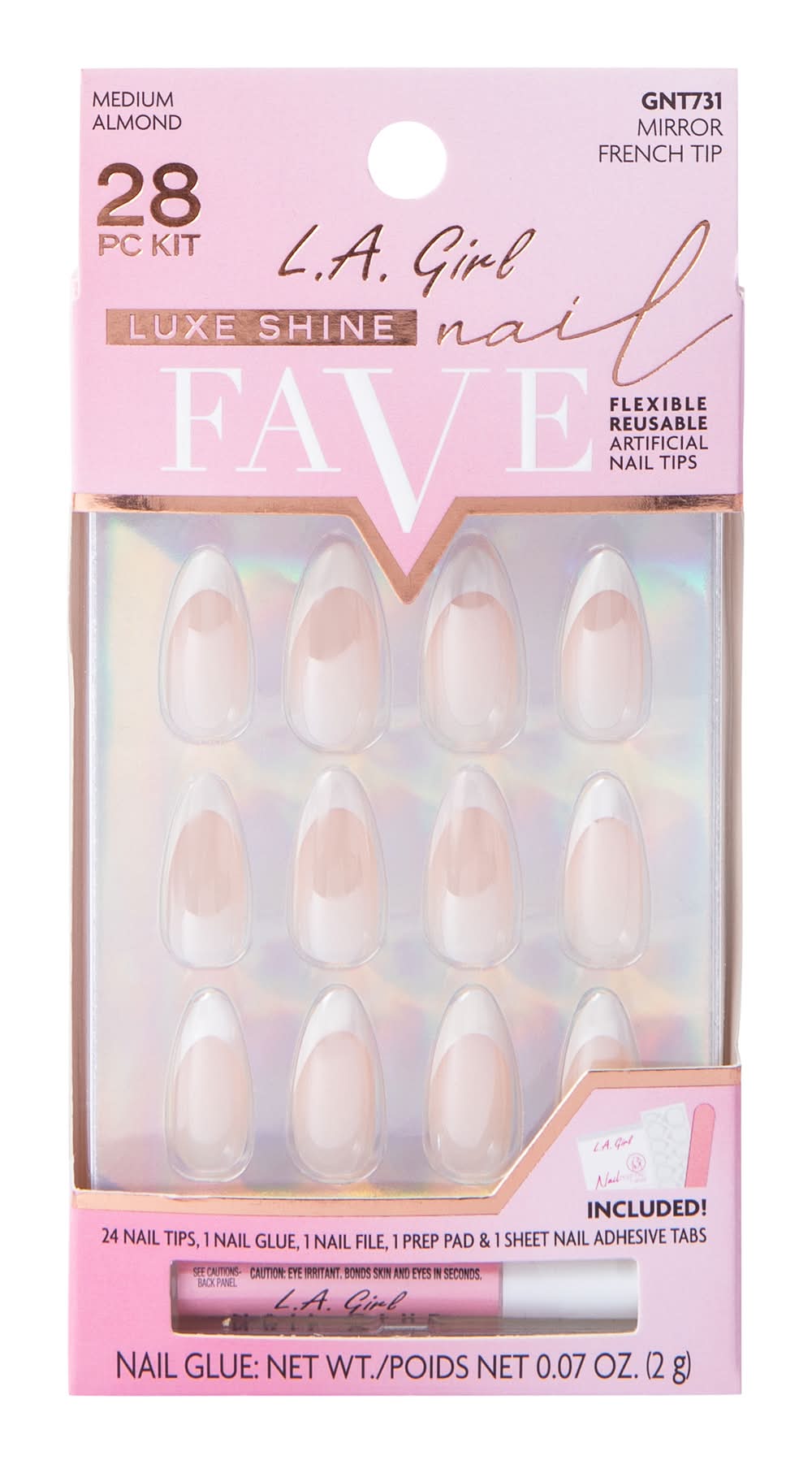 L.A. Girl Fave Mirror French Tip Luxe Shine Nails Kit 28-Pcs Mirror French Tip