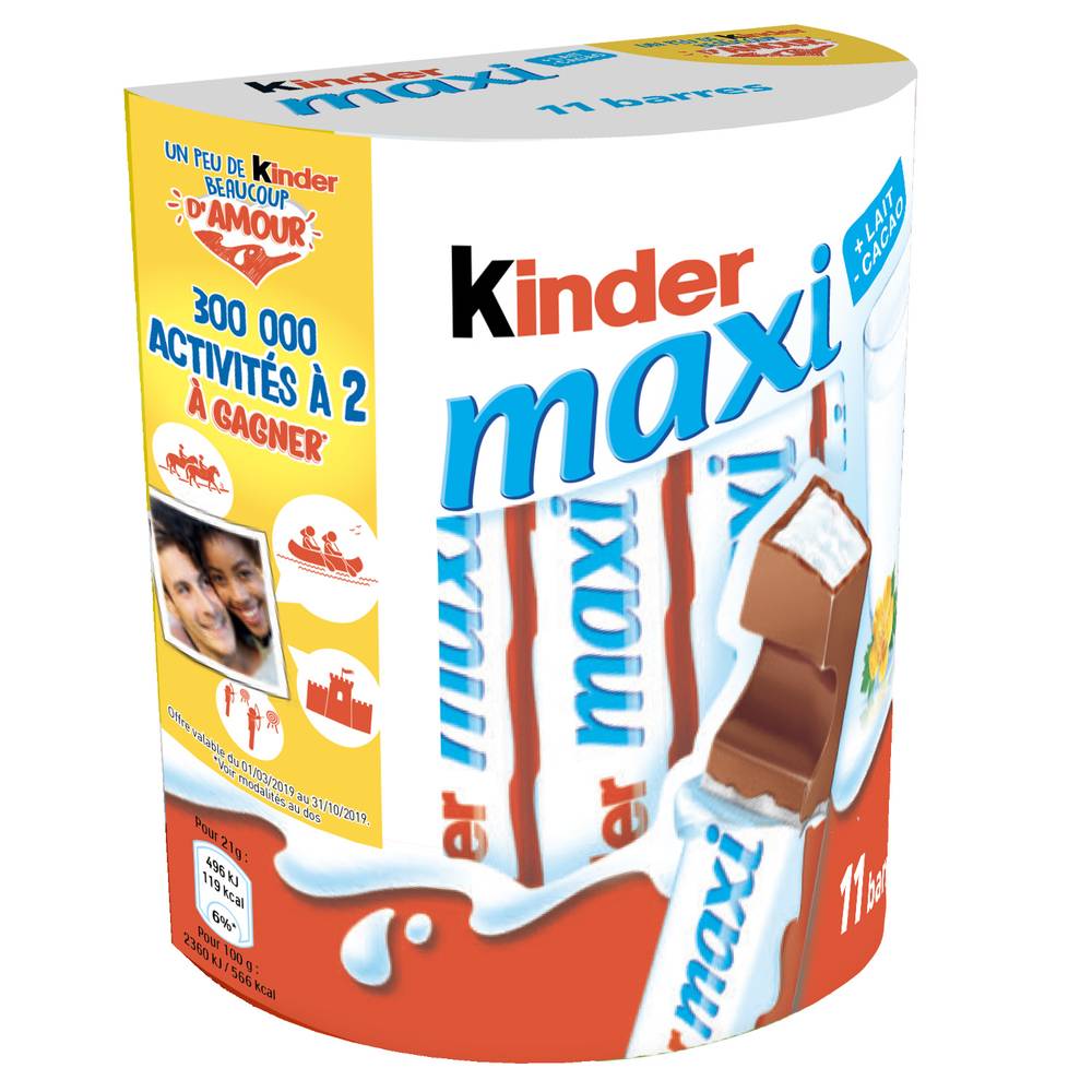 Kinder maxi chocolat au lait avec fourrage au lait  (  11 ct )