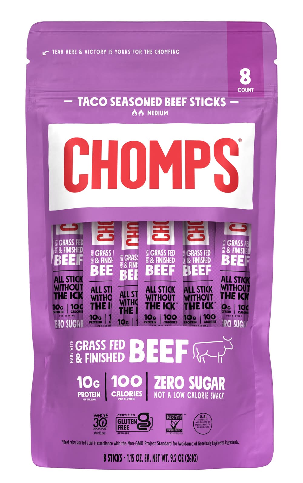 Chomps Snack Sticks, Taco Seasoned Beef (8 x 1.15 oz)