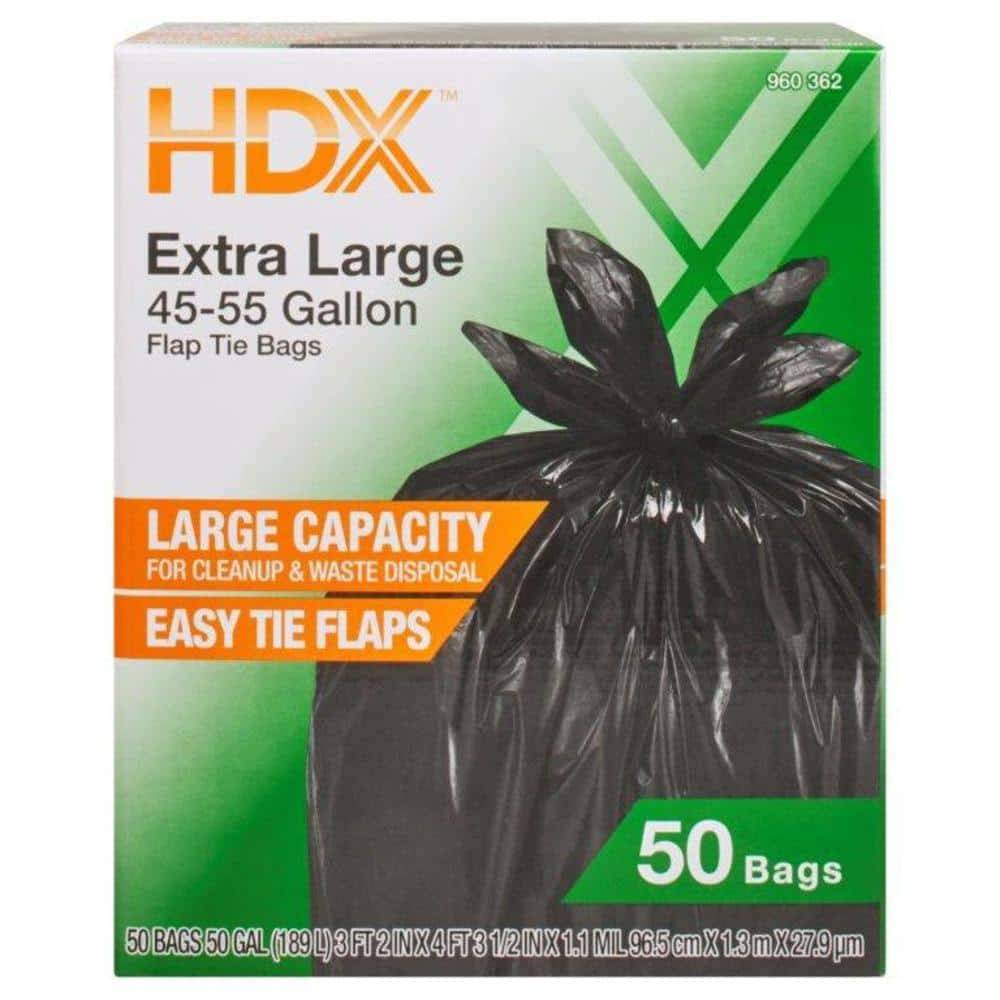 Hdx 50 Gal. Black Extra Large Trash Bags (50-Pack)