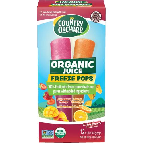 Country Orchard Organic Strawberry Mango & Orange Pineapple Juice Freeze Pops 12 Pack