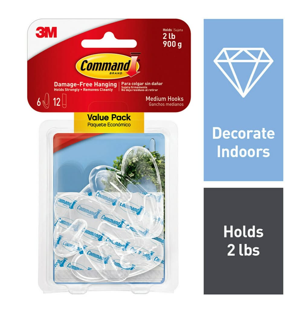 Command Medium 6 -Pack Clear Adhesive Storage/Utility hook ( 2-lb Capacity)
