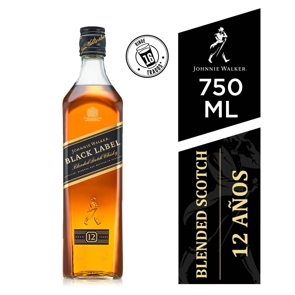 Johnnie walker whisky black label 12 años (750 ml)