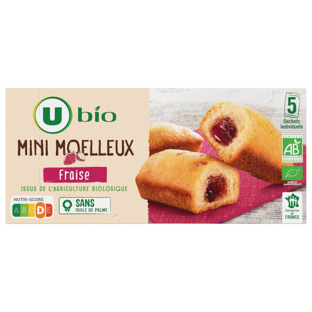 Les Produits U - Mini moellex bio fourré fraise (140g)