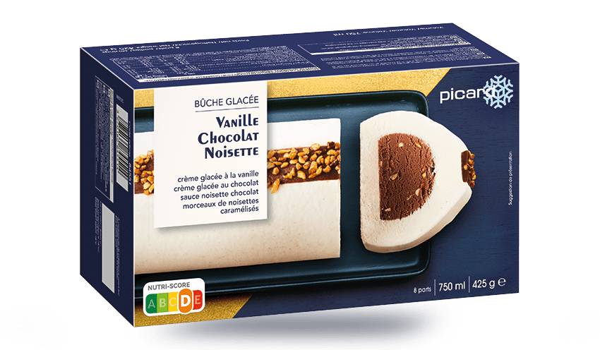 Bûche glacée vanille chocolat, noisette, 8 parts