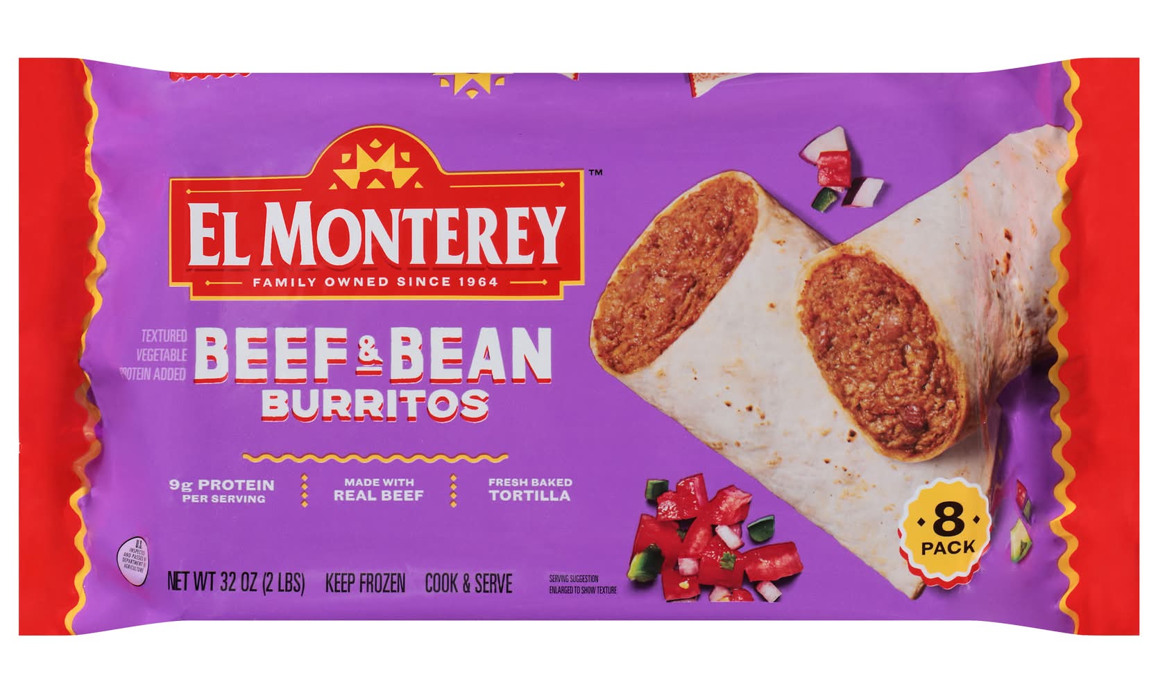 El Monterey Flavored Burritos, Beef & Bean (32 oz, 8 ct)