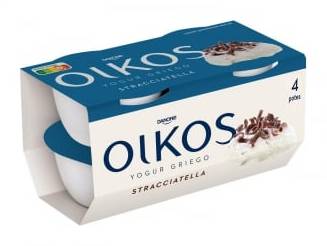 Yogur griego stracciatella Danone Oikos pack de 4 unidades de 110 g.