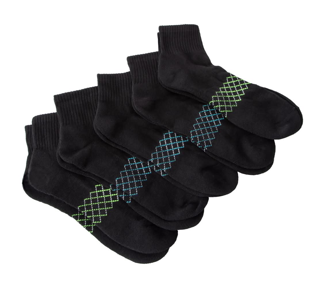 Series-8 Fitness™ Mens Quarter Crew Performance Socks 5-Pack Black Multi