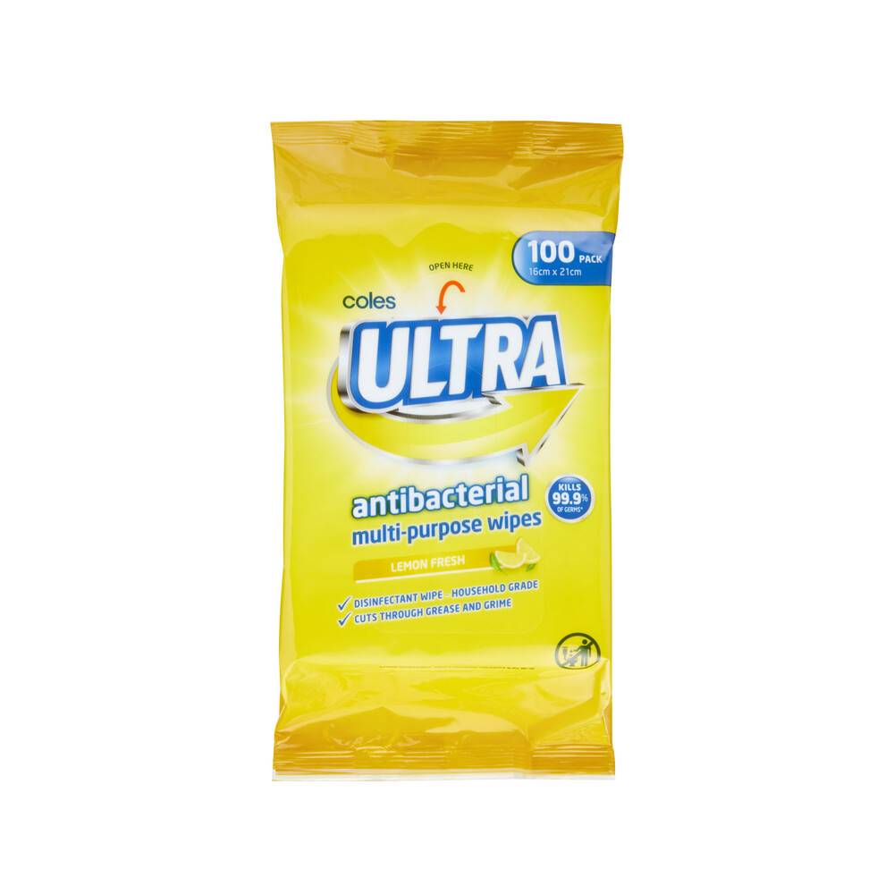 Coles Ultra Antibacterial Multipurpose Wipes Lemon 100 pack