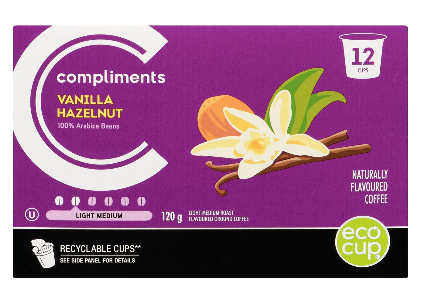 Compliments Light Medium Coffee Pods, Vanilla Hazelnut (120 g, 12 ct)