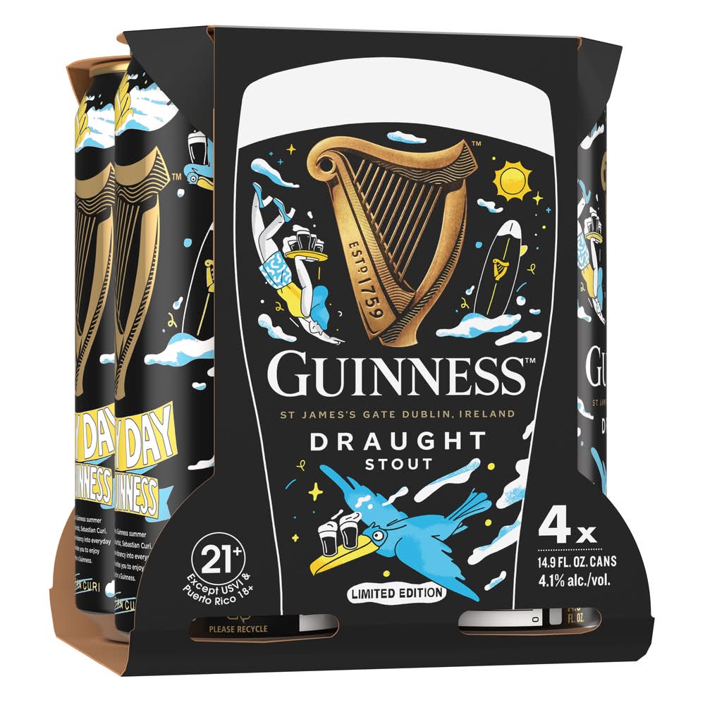 Guinness Draught Stout Smooth and Creamy Beer (4 x 3.73 fl oz)