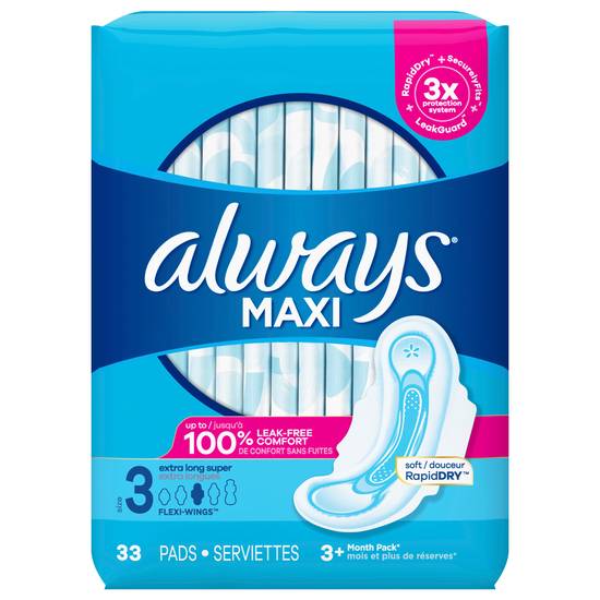 Always Maxi Size 3 Extra Long Super Flexi-Wings Pads (33 ct)