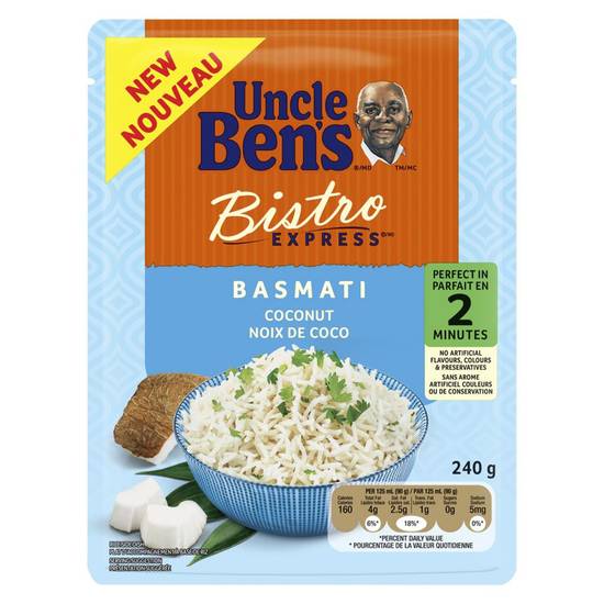 Uncle ben's plat d'accompagnement de riz basmati à la noix de coco, bistro  express (240 g) - bistro express coconut basmati rice (240 g), Delivery  Near You
