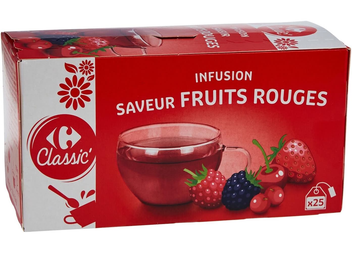 Carrefour Classic' - Infusion en sachets, fruits rouges (25 x 1,6g)
