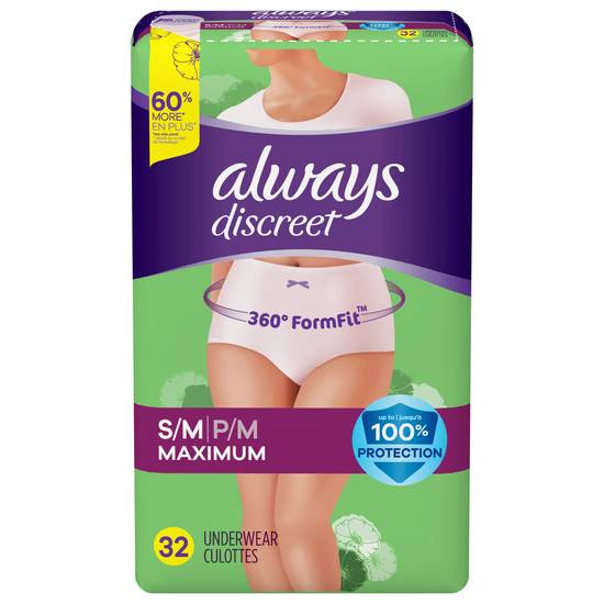 Always Discreet Maximum Absorbency S/M Underwear (32 underwear)