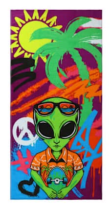 Printed Beach Towel Alien Graffiti