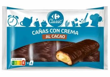 Cañas rellenas de crema al cacao Classic' Carrefour 380 g.