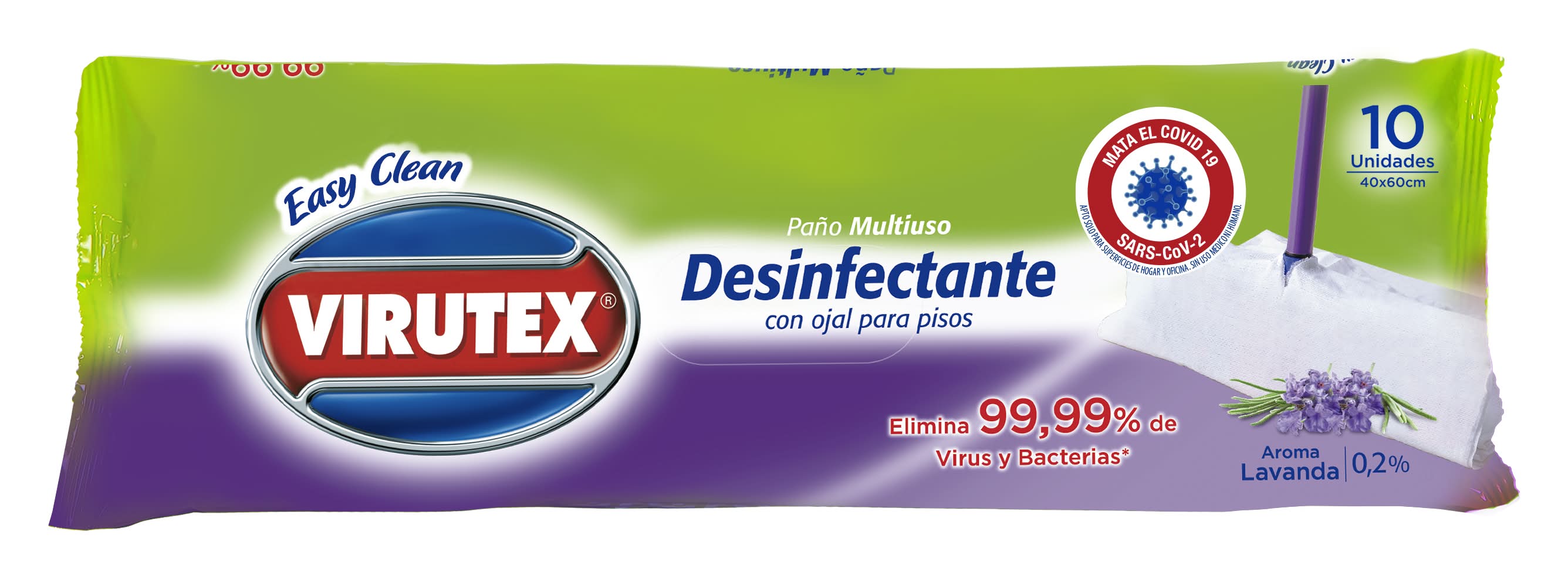 Virutex · Paños desinfectantes multiusos con ojal para pisos - Lavanda - 40x60 cm (10 un)