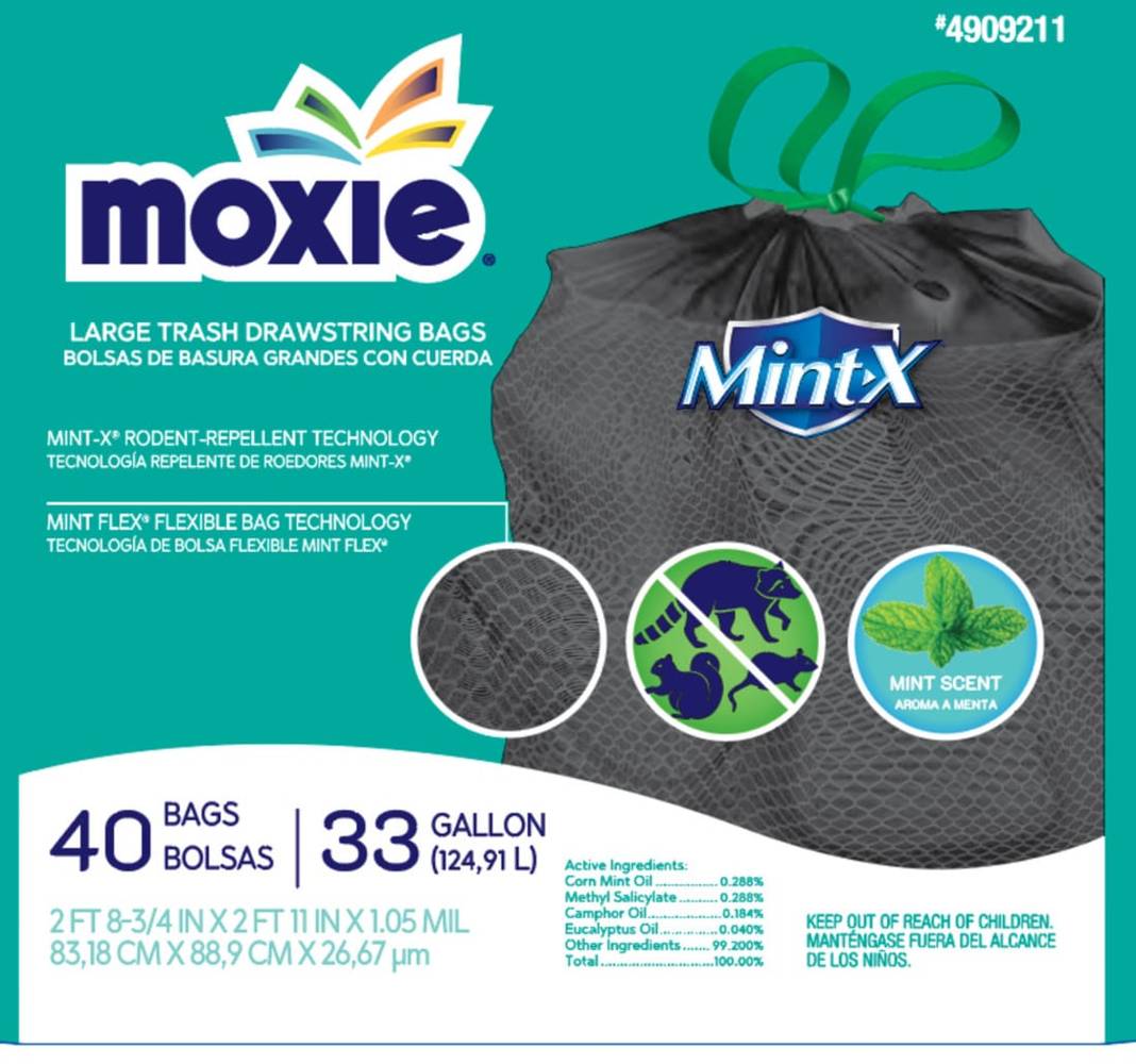 MOXIE 33-Gallon Mint Black Outdoor Plastic Can Drawstring Trash Bag 40 -Count | LW3335B40F