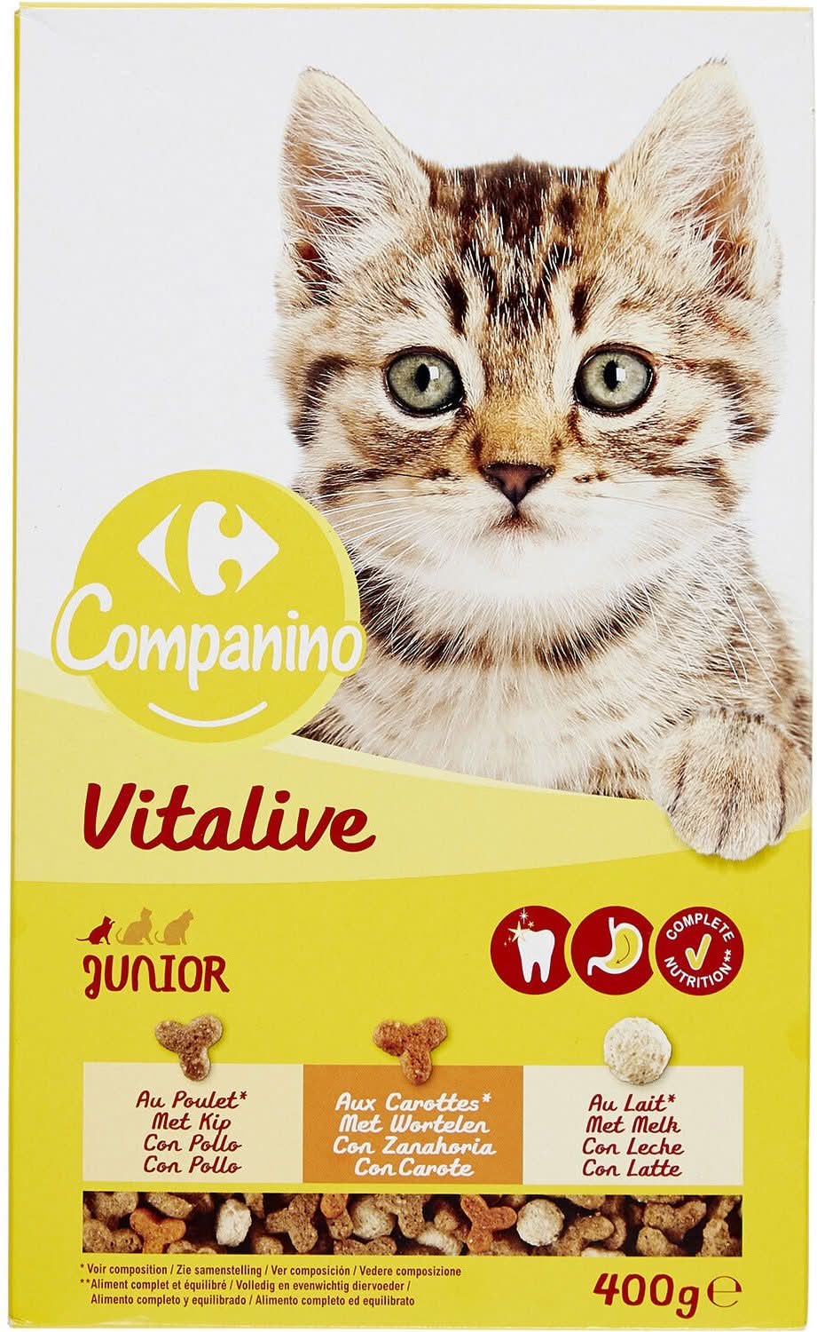 Carrefour Companino - Croquettes pour chat junior au poulet aux carottes et au lait