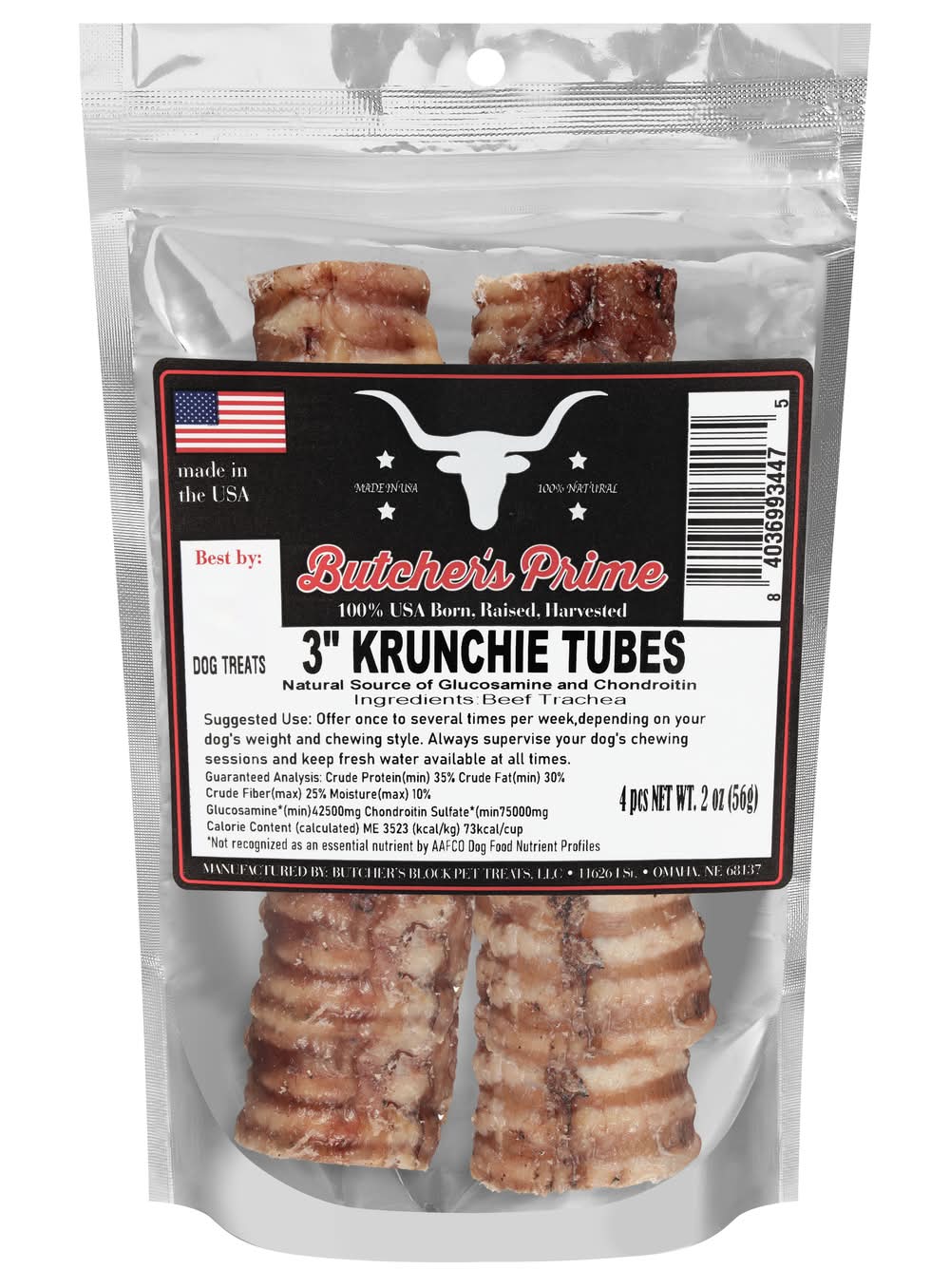 Butcher's Prime Krunchie Tubes Dog Treats, 3 in (2 oz, 4 ct)