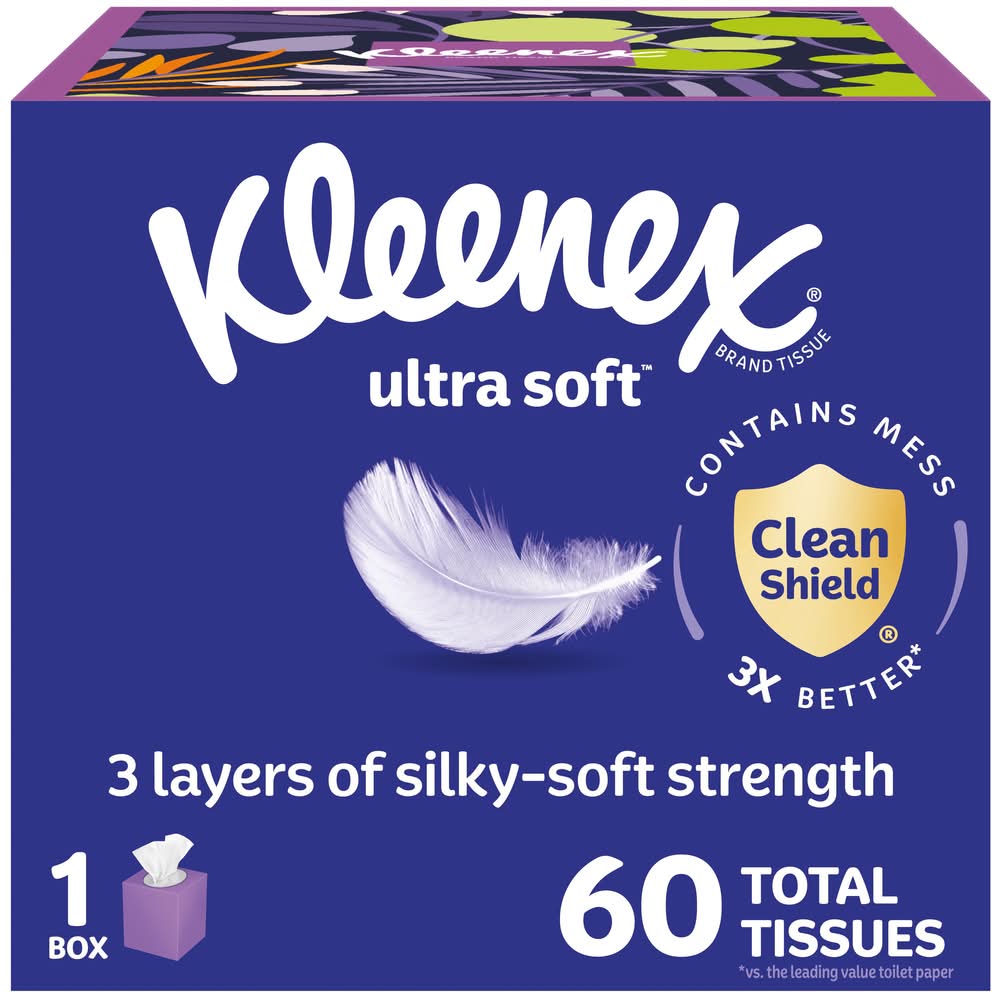 Kleenex Ultra Soft 3-ply Facial Tissues, 8.2x8.4 in (100 g, 60 ct)