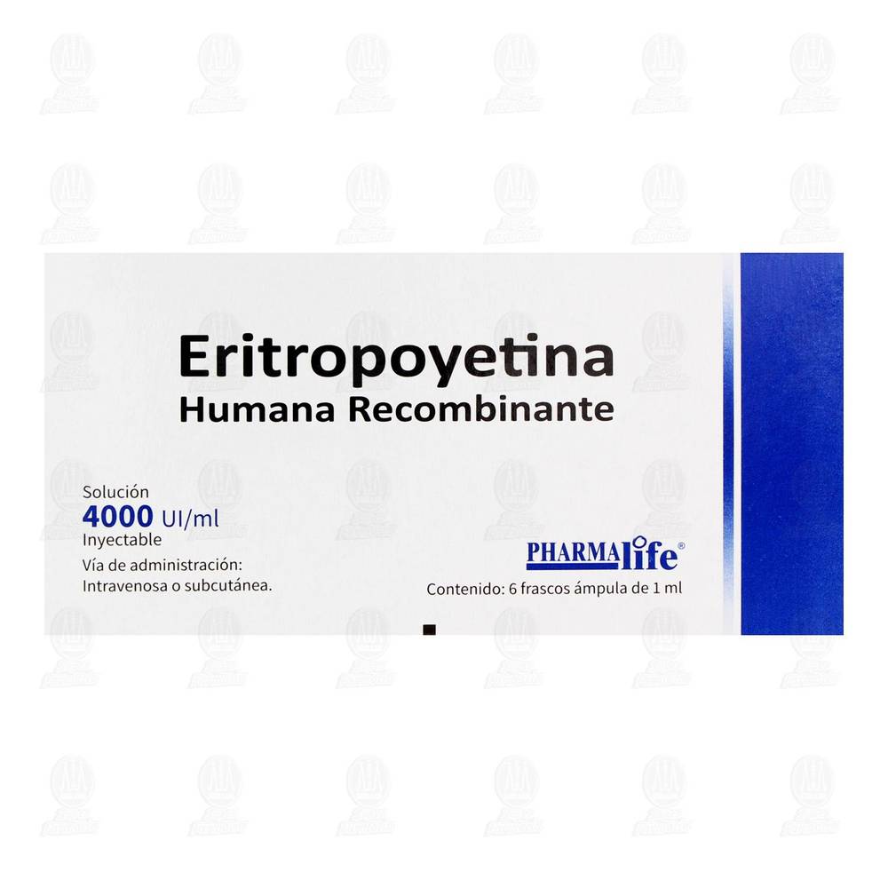 Eritropoyetina Humana Recombinante 4000 UI/ml Solución Inyectable, 6 Frascos de 1 ml c/u Pharmalife.