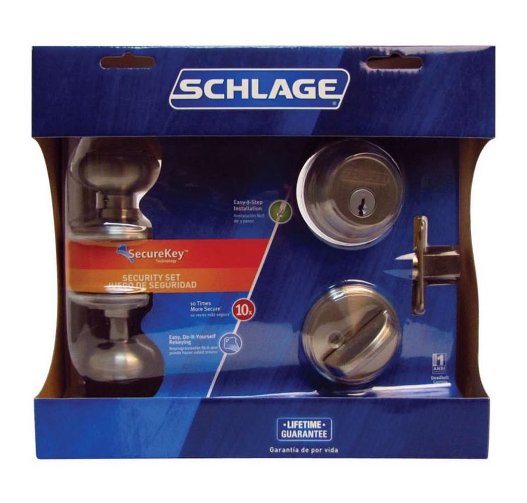 Schlage Georgian Satin Nickel Deadbolt And Entry Door Knob 1-3/4 In.