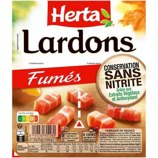 Herta  Lardons Fumés sans nitrite  2 x 75g.