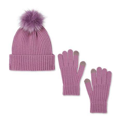 Time And Tru Women'S Knit Hat 2-Piece Set (Color: Purple, Size: One Size)